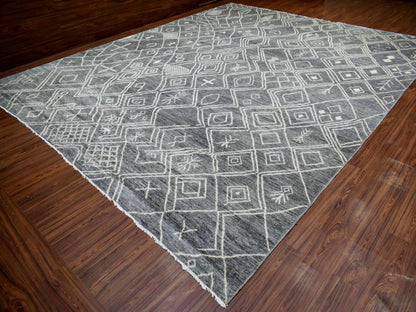 Grey 12'4" x 15'1" Tribal & Geometric Hand knotted Wool Rug - Sku: O070166