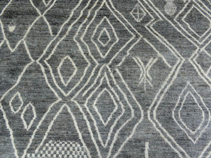 Grey 12'4" x 15'1" Tribal & Geometric Hand knotted Wool Rug - Sku: O070166