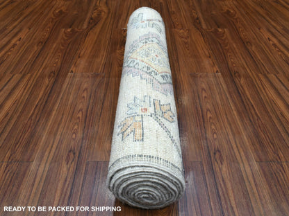 Grey 3'0" x 12'0" Tribal & Geometric Hand knotted Wool Rug - Sku: O070181