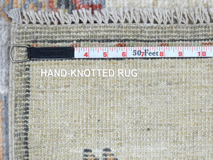 Grey 3'0" x 12'0" Tribal & Geometric Hand knotted Wool Rug - Sku: O070181