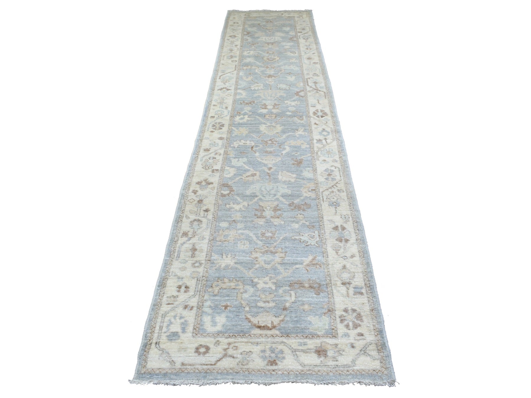 Gray 3'0" x 13'7" Oushak / Peshawar Hand knotted Wool Rug - Sku: O070188