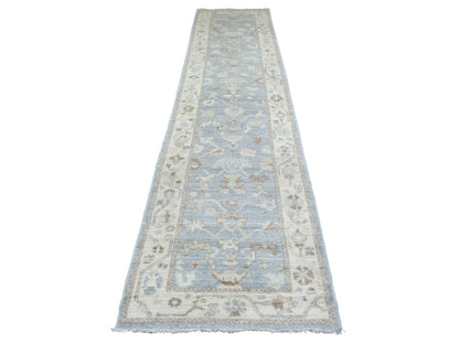 Grey 3'0" x 13'7" Oushak And Peshawar Hand knotted Wool Rug - Sku: O070188