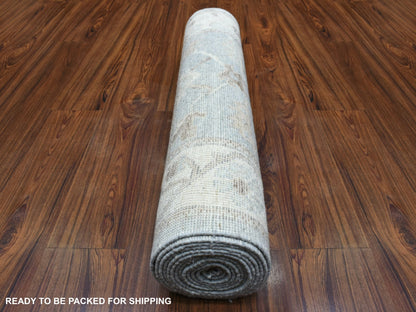 Grey 3'0" x 13'7" Oushak And Peshawar Hand knotted Wool Rug - Sku: O070188