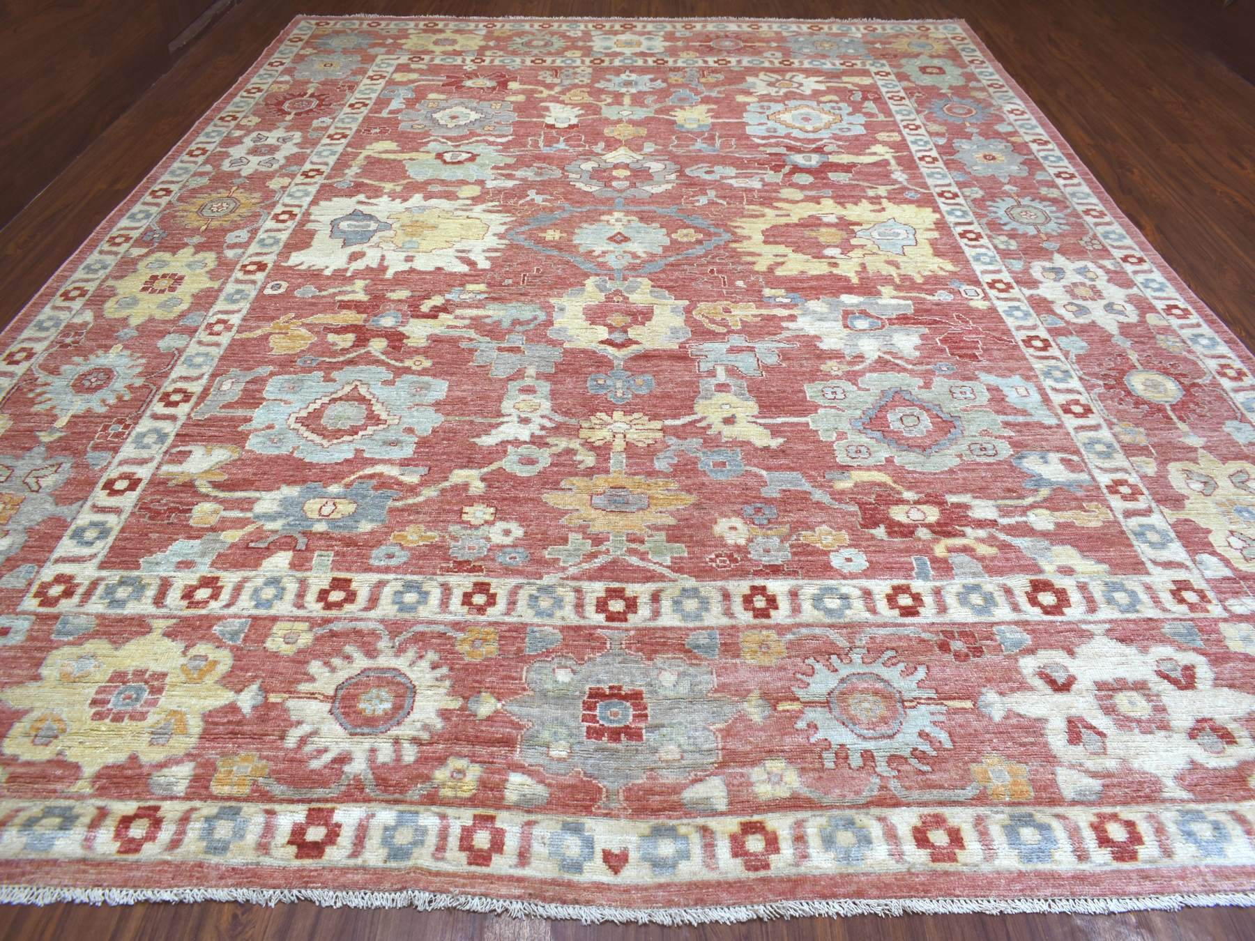 Oushak hand-knotted wool rug in Red & Coral Red, 11'7" x 14'6" — SKU O070194 (view 2)