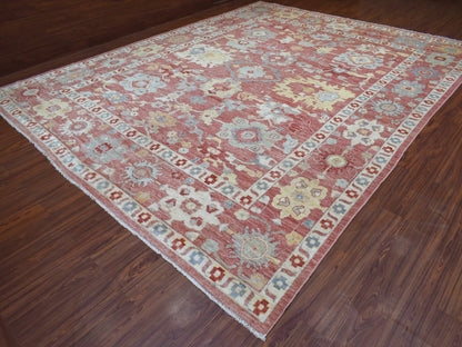 Red 11'7" x 14'6" Oushak / Peshawar Hand knotted Wool Rug - Sku: O070194