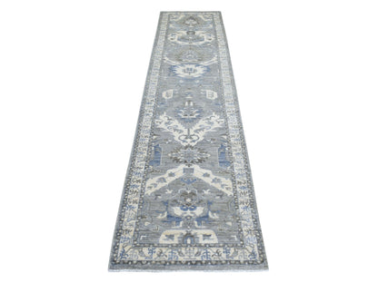 Grey 2'6" x 11'6" Oushak And Peshawar Hand knotted Wool Rug - Sku: O070226