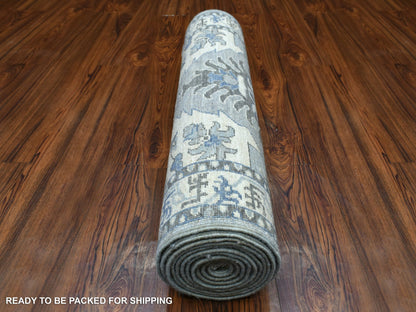 Grey 2'6" x 11'6" Oushak And Peshawar Hand knotted Wool Rug - Sku: O070226