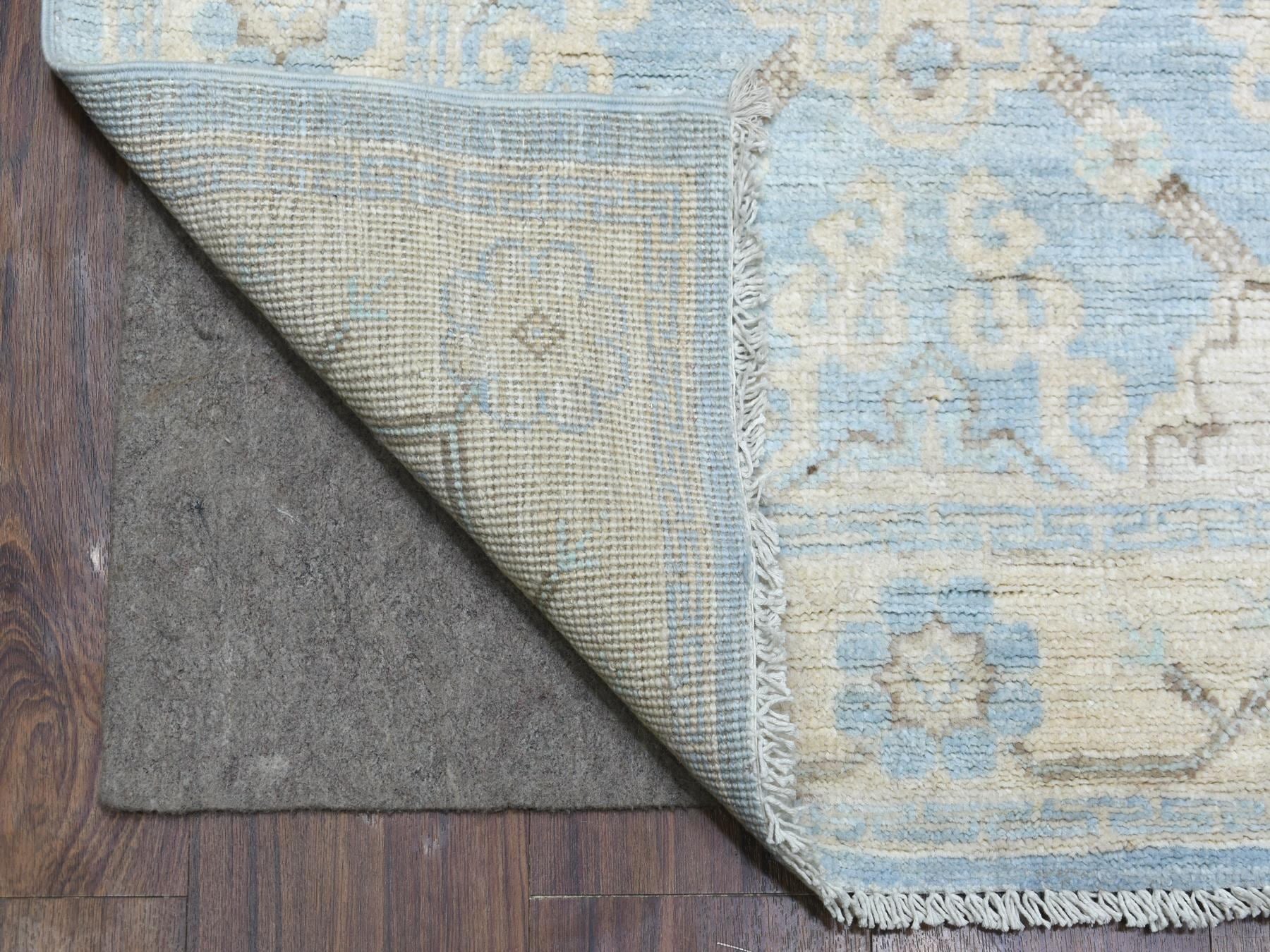 Peshawar Oushak hand-knotted wool runner in Blue & Beige, 2'9" x 15' — SKU O070267 (view 2)