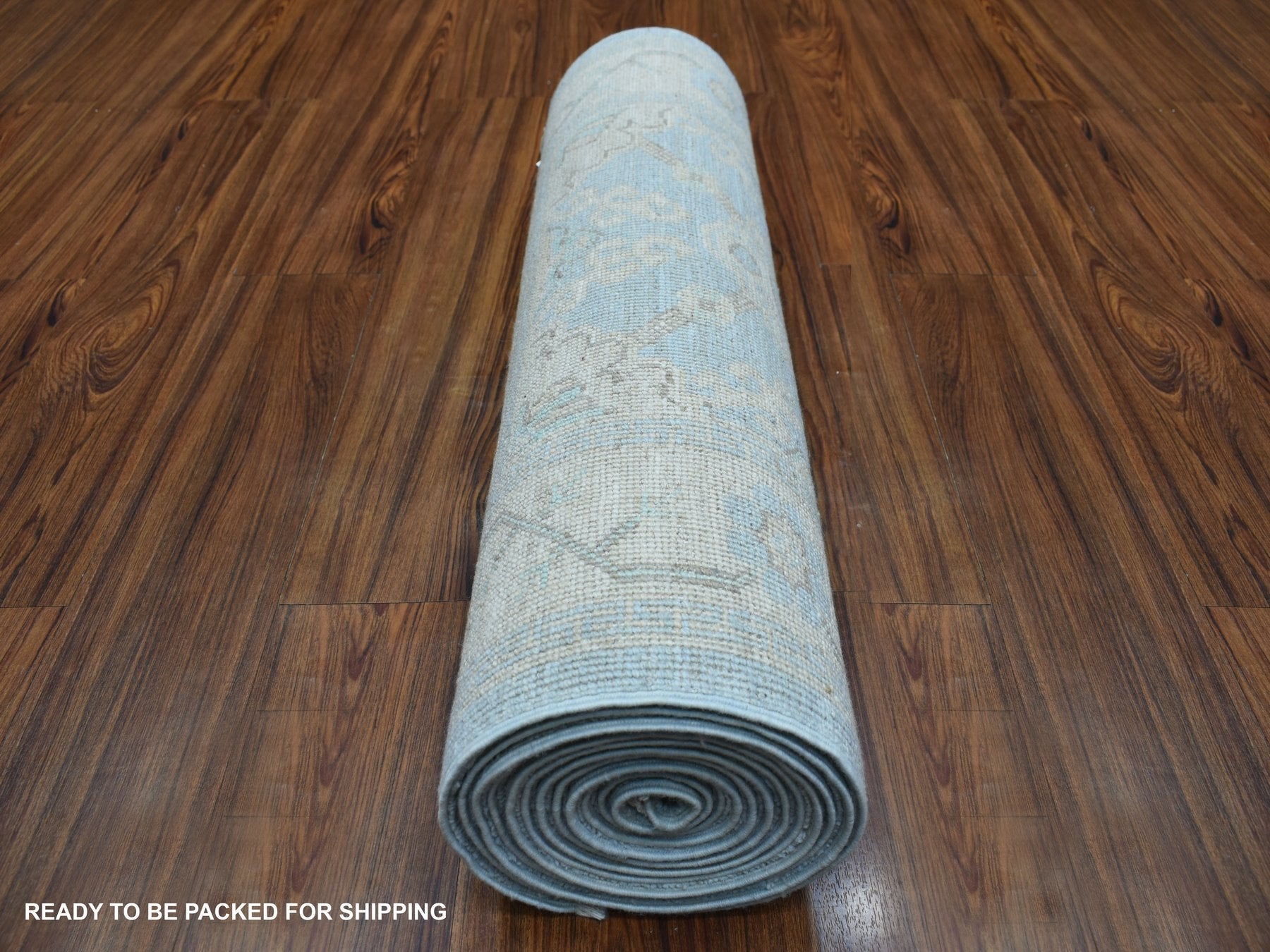 Peshawar Oushak hand-knotted wool runner in Blue & Beige, 2'9" x 15' — SKU O070267 (view 4)