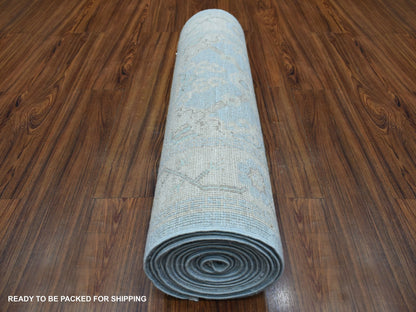 Peshawar Oushak hand-knotted wool runner in Blue & Beige, 2'9" x 15' — SKU O070267 (view 4)