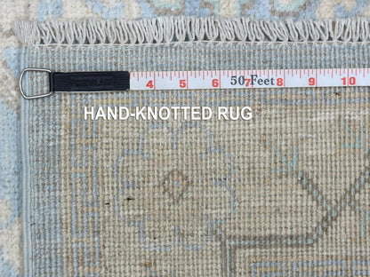 Peshawar Oushak hand-knotted wool runner in Blue & Beige, 2'9" x 15' — SKU O070267 (view 6)