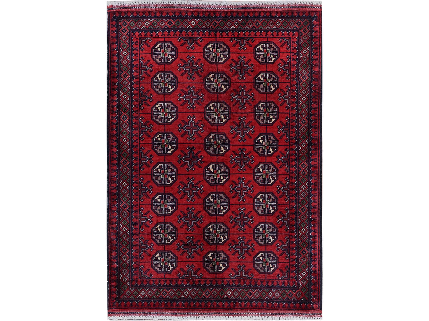 Tribal & Geometric hand-knotted wool rug in Red, 2'9" x 3'10" — SKU O0702