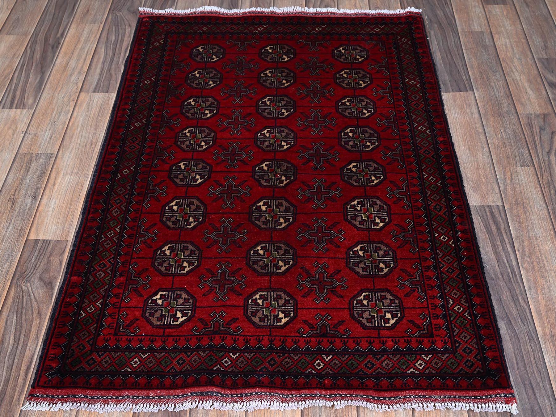 Tribal & Geometric hand-knotted wool rug in Red, 2'9" x 3'10" — SKU O0702 (view 2)