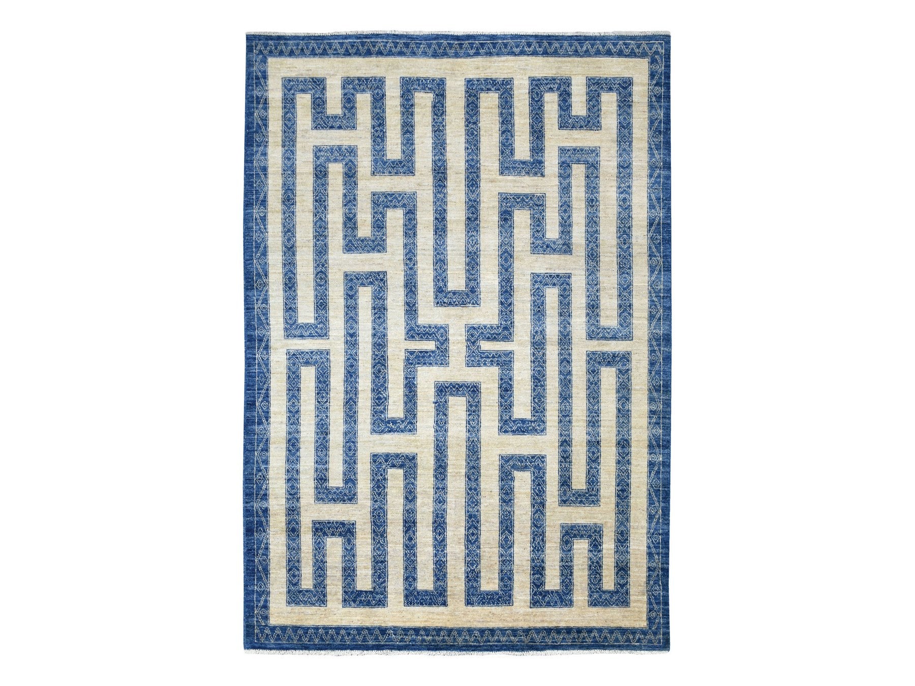 Oushak hand-knotted wool rug in Blue, 5'10" x 8'9" — SKU O070310
