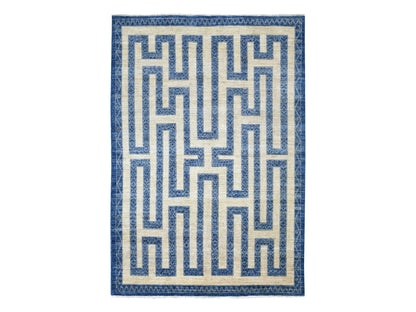 Oushak hand-knotted wool rug in Blue, 5'10" x 8'9" — SKU O070310