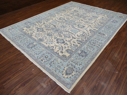 Ivory 9'0" x 11'10" Oushak And Peshawar Hand knotted Wool Rug - Sku: O070317