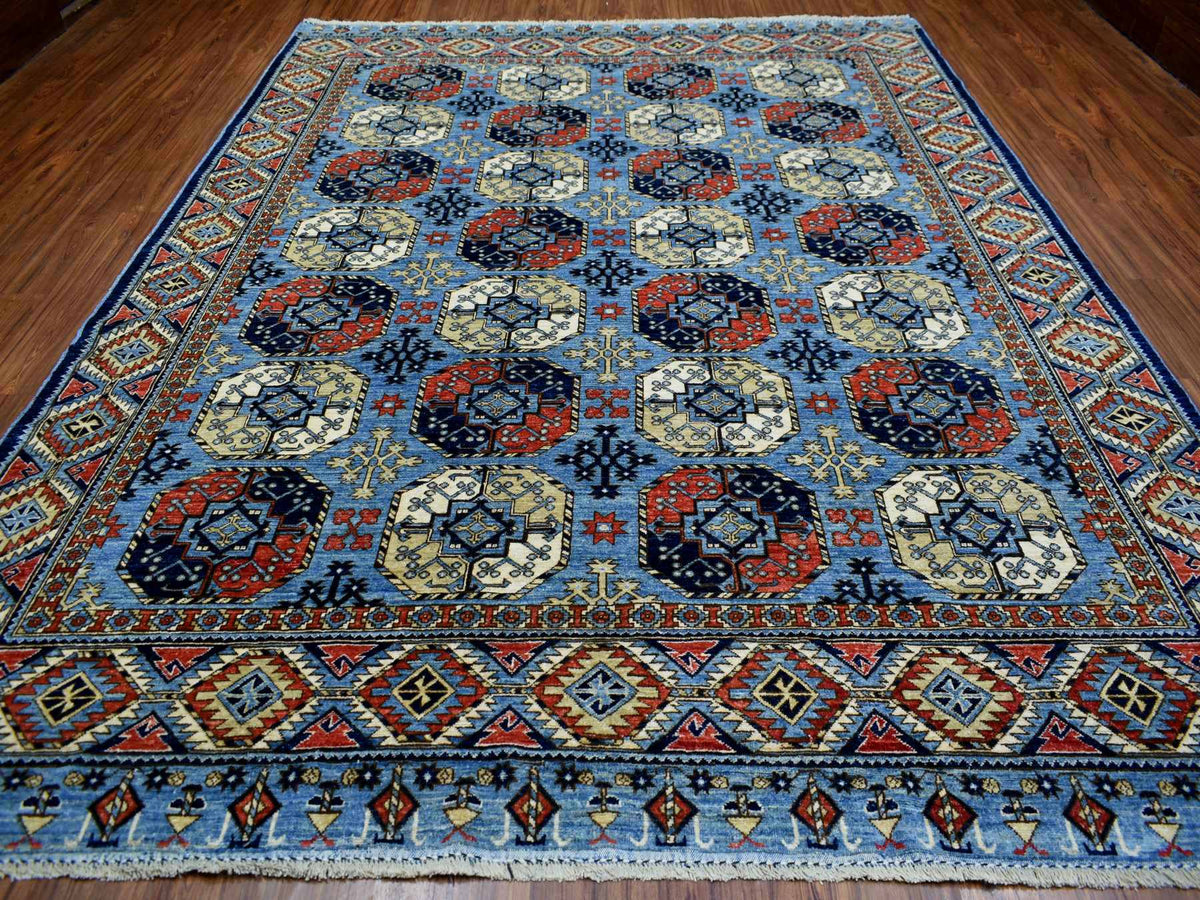 Ersari Tribal & Geometric hand-knotted wool rug in Blue, 9'8" x 12'4" — SKU O070321 (view 2)