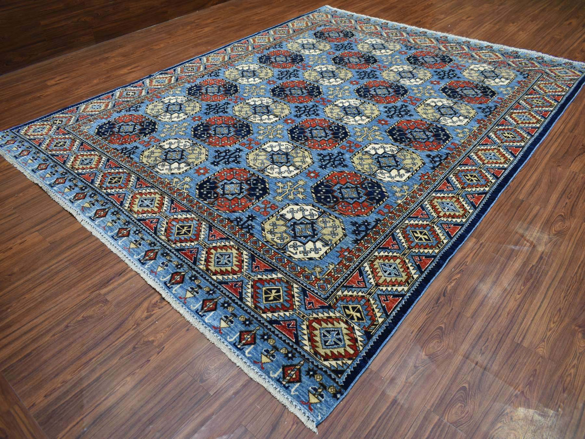 Ersari Tribal & Geometric hand-knotted wool rug in Blue, 9'8" x 12'4" — SKU O070321 (view 3)