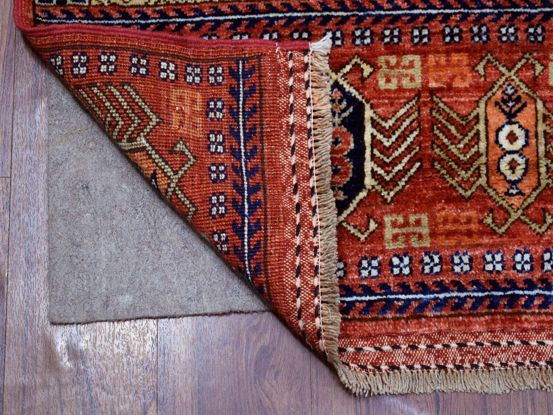 Ersari Tribal & Geometric hand-knotted wool runner in Red, 4'1" x 10'2" — SKU O070357 (view 2)