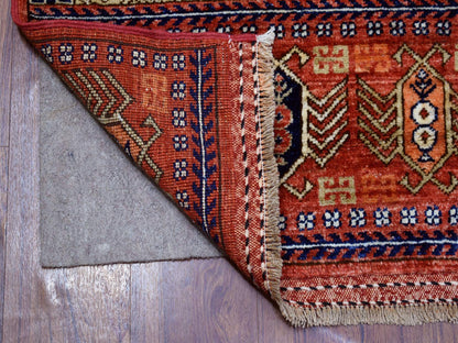 Ersari Tribal & Geometric hand-knotted wool runner in Red, 4'1" x 10'2" — SKU O070357 (view 2)