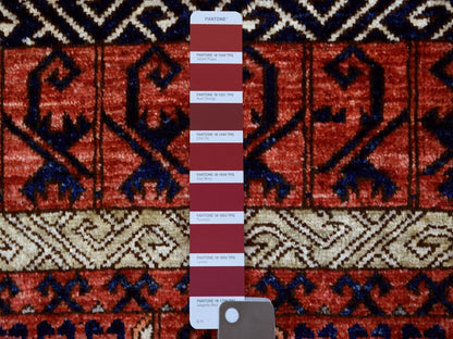 Red 4'1" x 10'2" Tribal Hand knotted Wool Rug - Sku: O070357