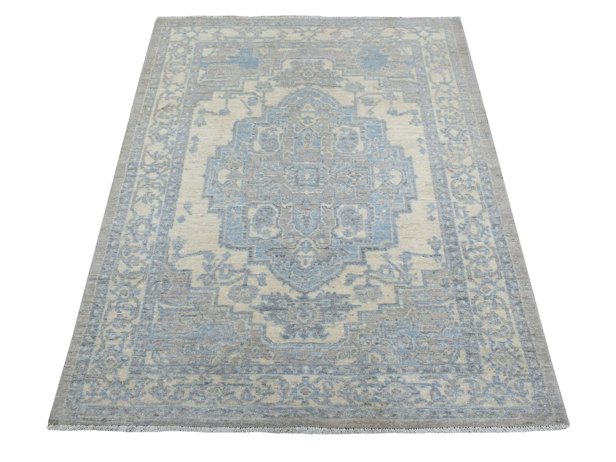 Peshawar Oushak hand-knotted wool rug in Beige, 4' x 5'3" — SKU O070383