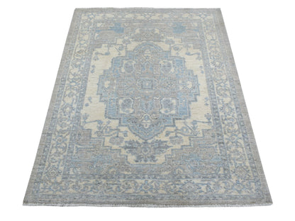 Peshawar Oushak hand-knotted wool rug in Beige, 4' x 5'3" — SKU O070383