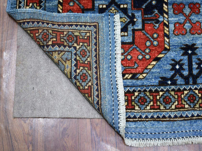 Ersari Tribal & Geometric hand-knotted wool runner in Blue, 4'1" x 9'9" — SKU O070392 (view 2)