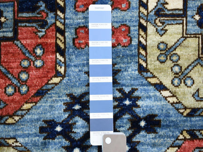 Ersari Tribal & Geometric hand-knotted wool runner in Blue, 4'1" x 9'9" — SKU O070392 (view 3)