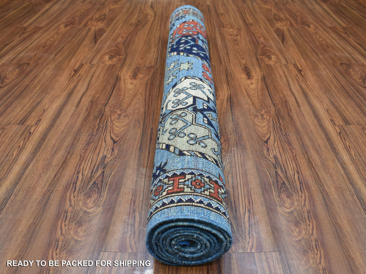 Ersari Tribal & Geometric hand-knotted wool runner in Blue, 4'1" x 9'9" — SKU O070392 (view 4)