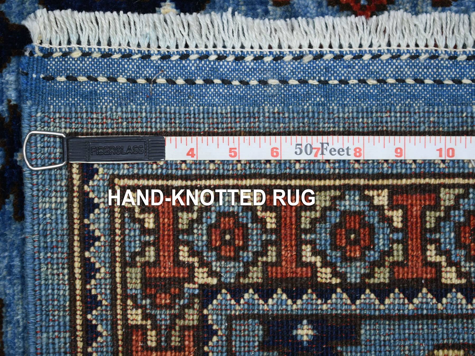 Ersari Tribal & Geometric hand-knotted wool runner in Blue, 4'1" x 9'9" — SKU O070392 (view 6)