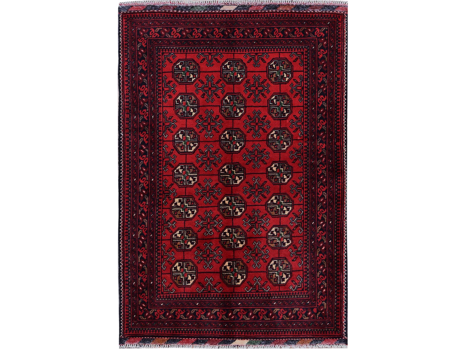 Tribal & Geometric hand-knotted wool rug in Red, 2'9" x 3'11" — SKU O0703