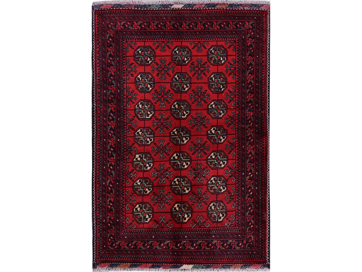 Tribal & Geometric hand-knotted wool rug in Red, 2'9" x 3'11" — SKU O0703