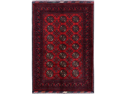 Tribal & Geometric hand-knotted wool rug in Red, 2'9" x 3'11" — SKU O0703