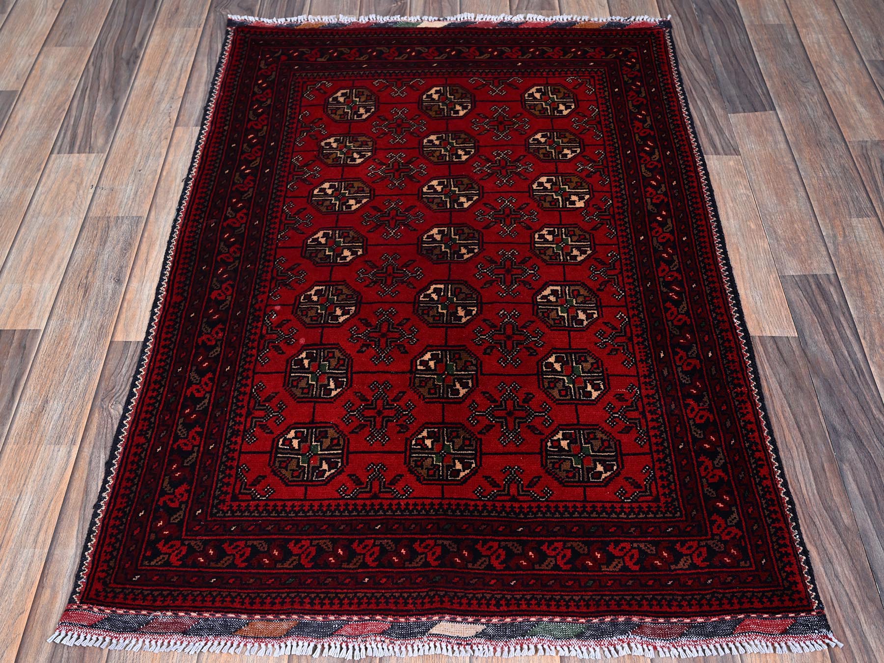 Tribal & Geometric hand-knotted wool rug in Red, 2'9" x 3'11" — SKU O0703 (view 2)