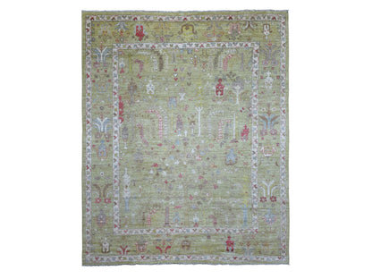 Green 8'0" x 9'9" Oushak / Peshawar Hand knotted Wool Rug - Sku: O070497