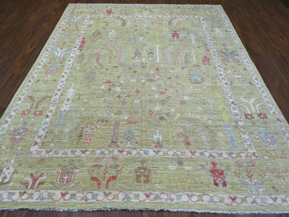 Green 8'0" x 9'9" Oushak / Peshawar Hand knotted Wool Rug - Sku: O070497