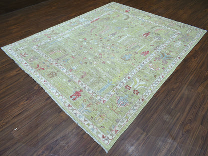Green 8'0" x 9'9" Oushak / Peshawar Hand knotted Wool Rug - Sku: O070497