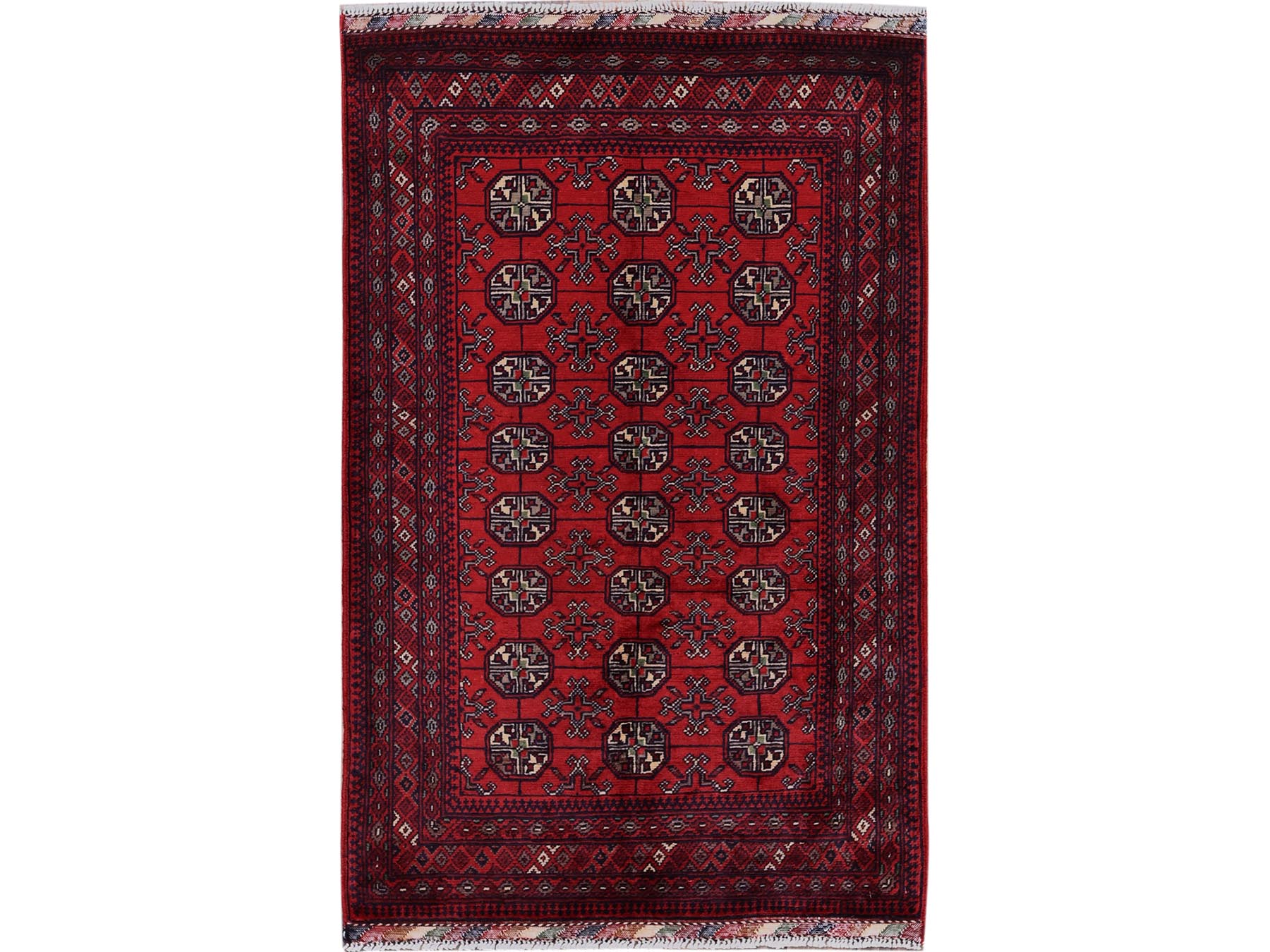 Tribal & Geometric hand-knotted wool rug in Red, 2'7" x 4' — SKU O0704