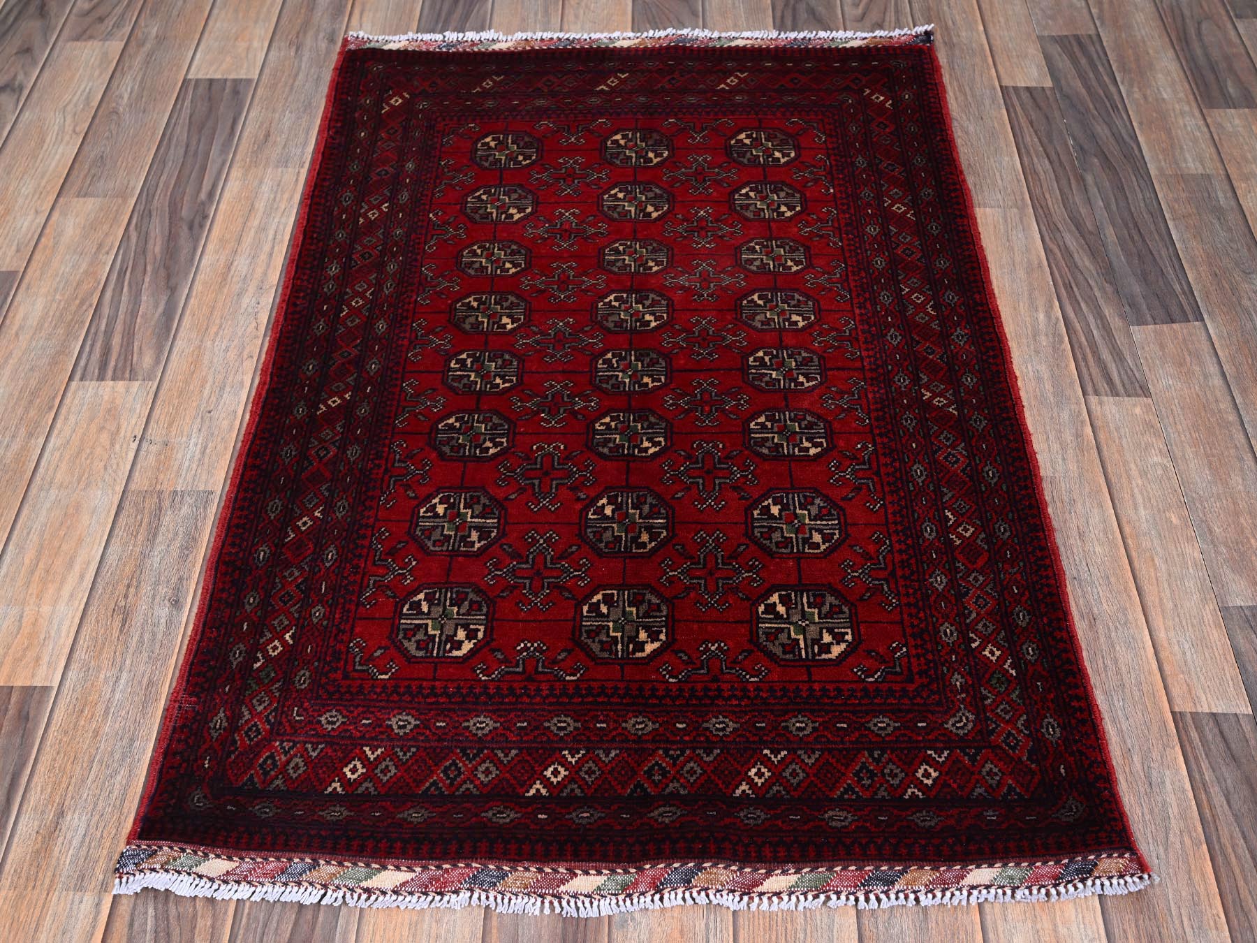 Tribal & Geometric hand-knotted wool rug in Red, 2'7" x 4' — SKU O0704 (view 2)
