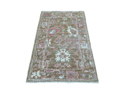 Brown 3'1" x 5'0" Oushak / Peshawar Hand knotted Wool Rug - Sku: O070544