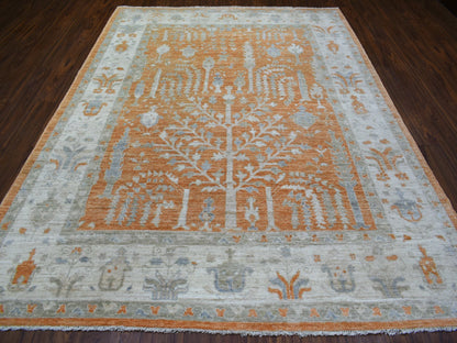 Orange 7'10" x 10'2" Oushak / Peshawar Hand knotted Wool Rug - Sku: O070575