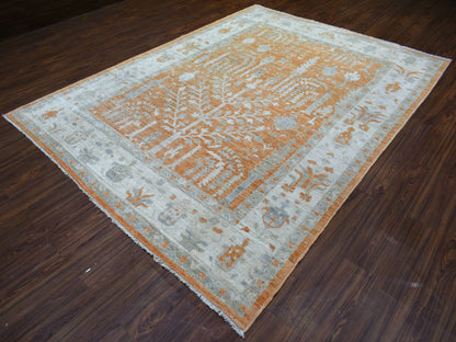 Orange 7'10" x 10'2" Oushak / Peshawar Hand knotted Wool Rug - Sku: O070575