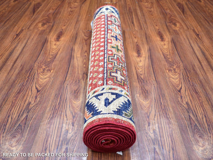 Red 2'8" x 9'7" Tribal Hand knotted Wool Rug - Sku: O070618