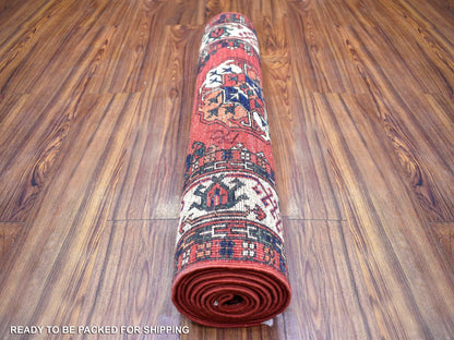 Red 2'8" x 9'7" Tribal Hand knotted Wool Rug - Sku: O070620
