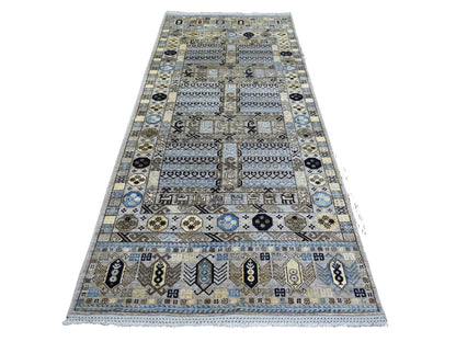 Ersari Tribal & Geometric hand-knotted wool rug in Gray, 4'1" x 9'7" — SKU O070637