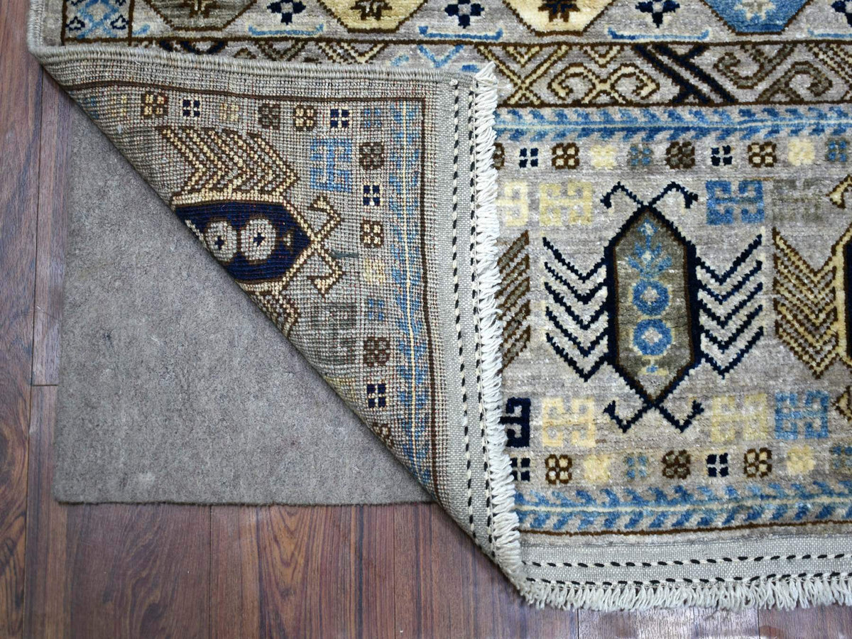 Ersari Tribal & Geometric hand-knotted wool rug in Gray, 4'1" x 9'7" — SKU O070637 (view 2)