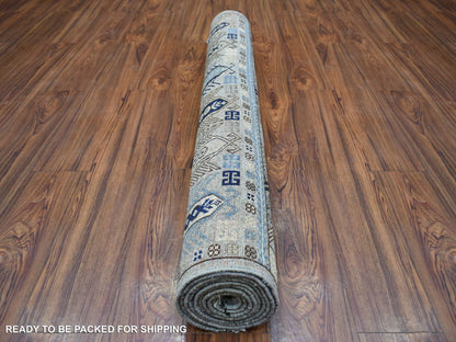 Grey 4'1" x 9'7" Tribal & Geometric Hand knotted Wool Rug - Sku: O070637