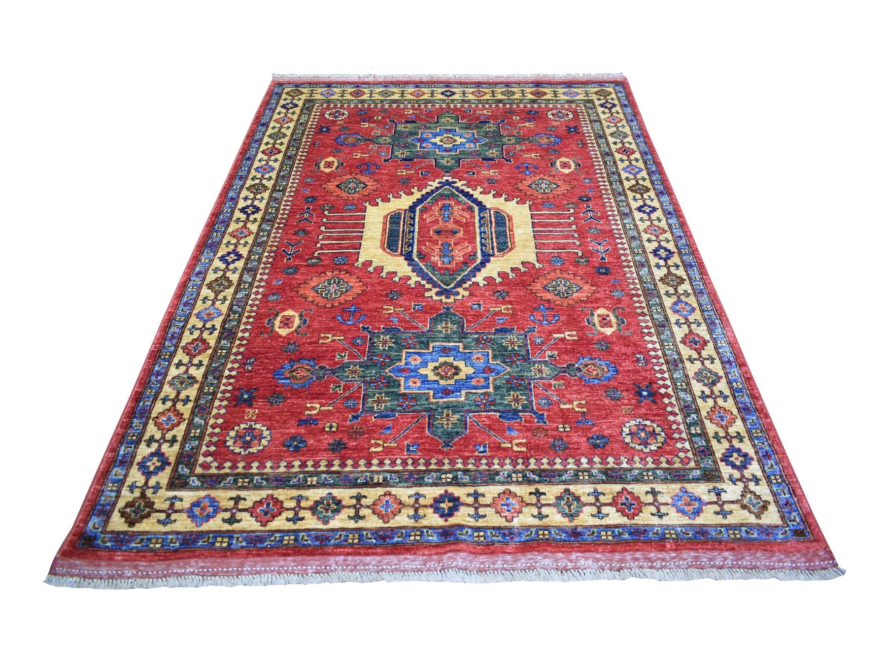 Ersari Tribal & Geometric hand-knotted wool rug in Red & Yellow, 5'7" x 7'7" — SKU O070647