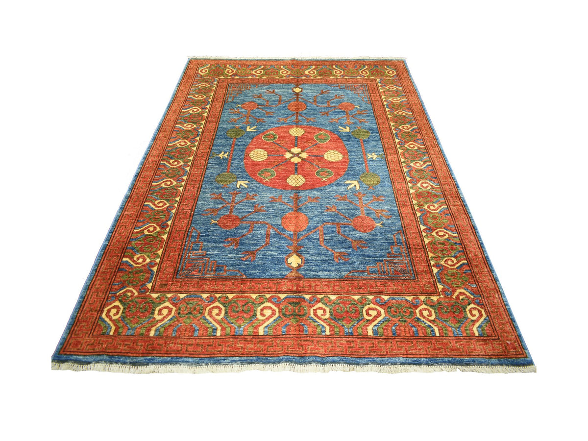 Khotan Tribal hand-knotted wool rug in Blue, 5'9" x 7'10", SKU O070648